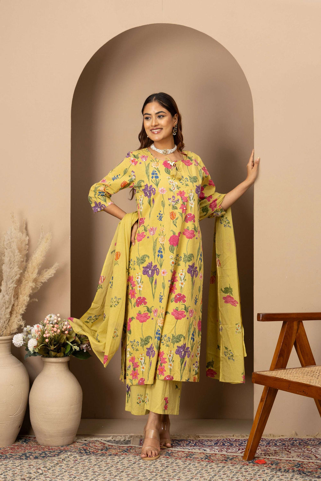 Lemon Floral Printed Suit Set