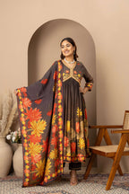 Charcoal Floral Statement Suit Set