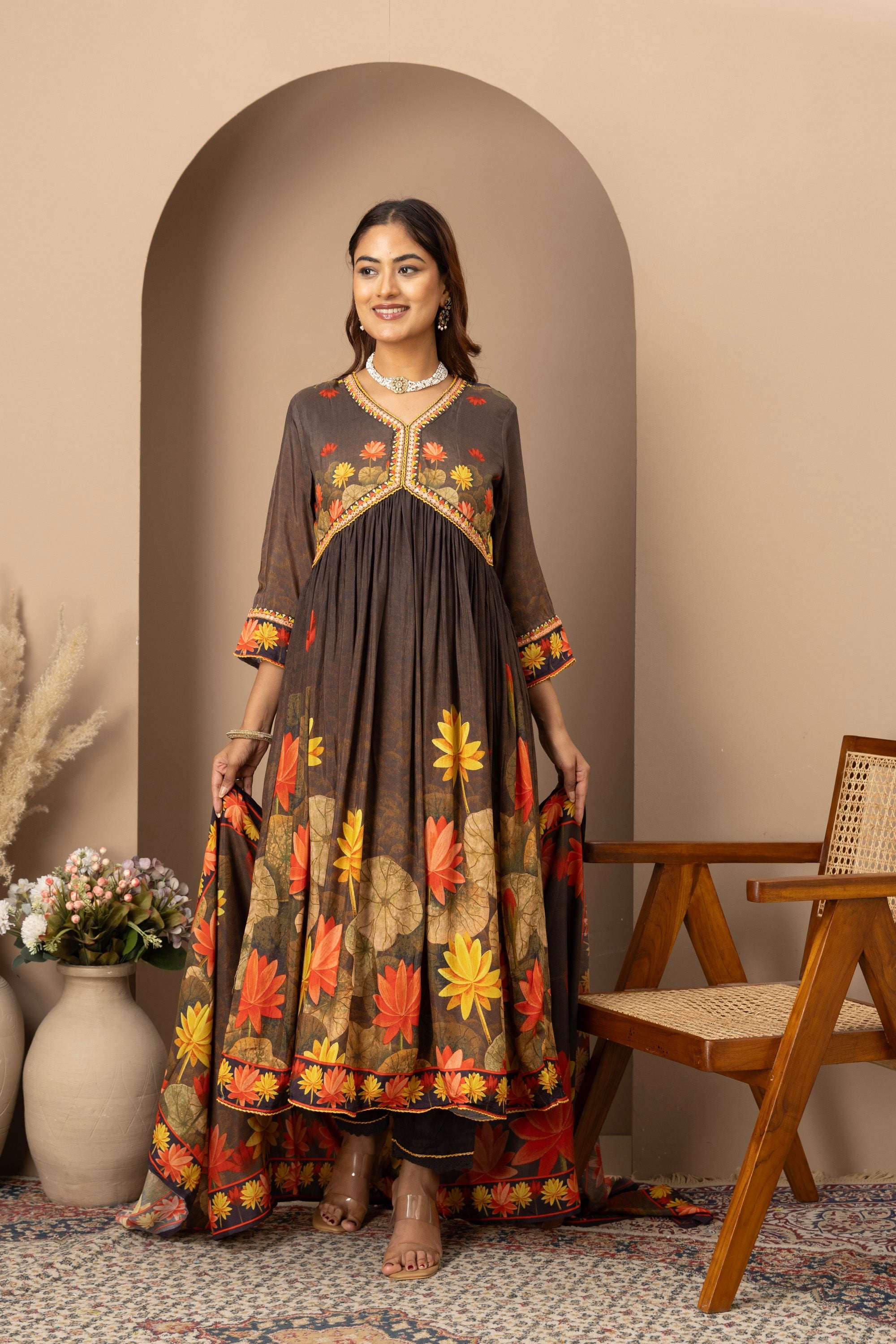 Charcoal Floral Statement Suit Set
