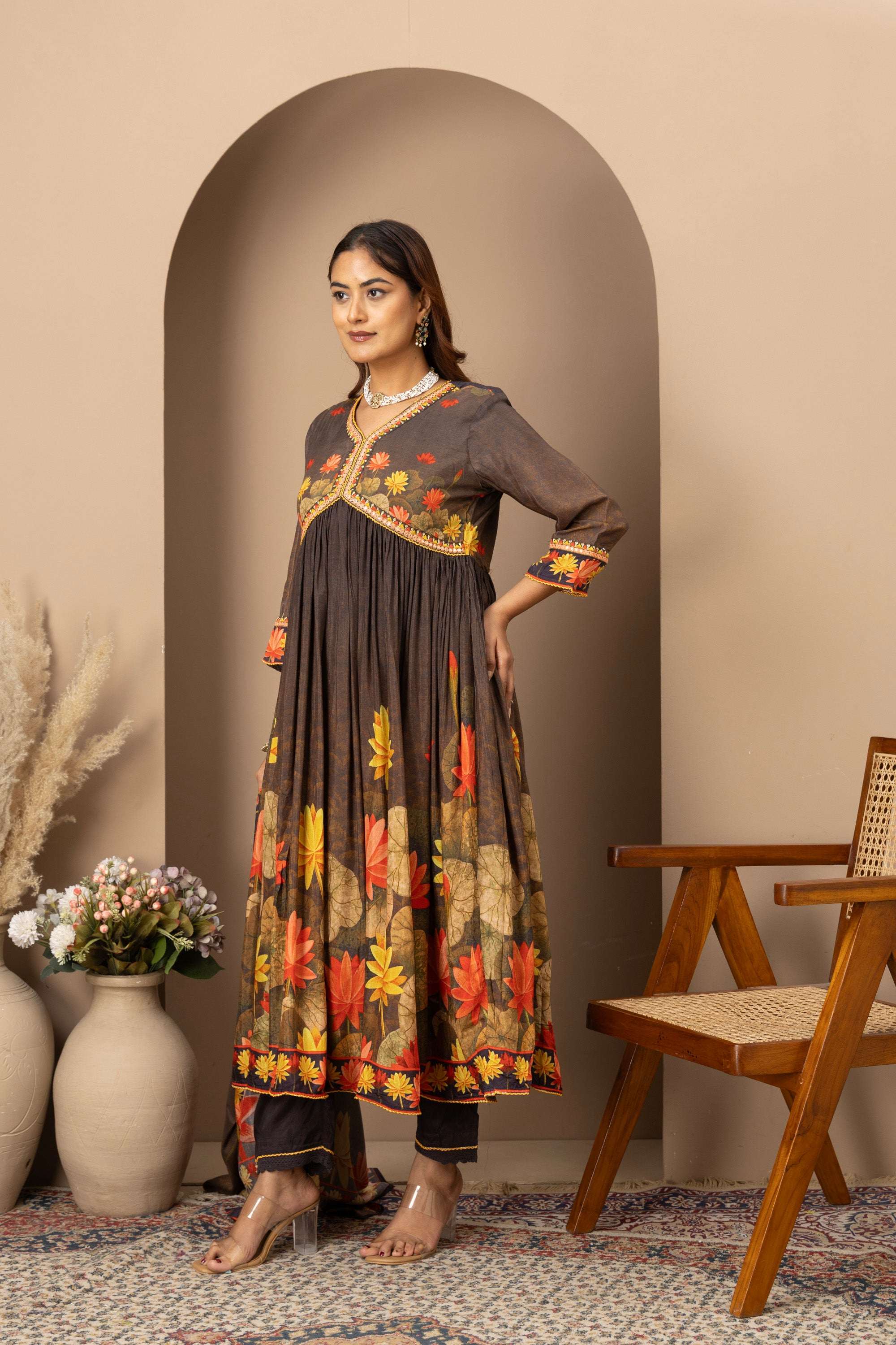 Charcoal Floral Statement Suit Set