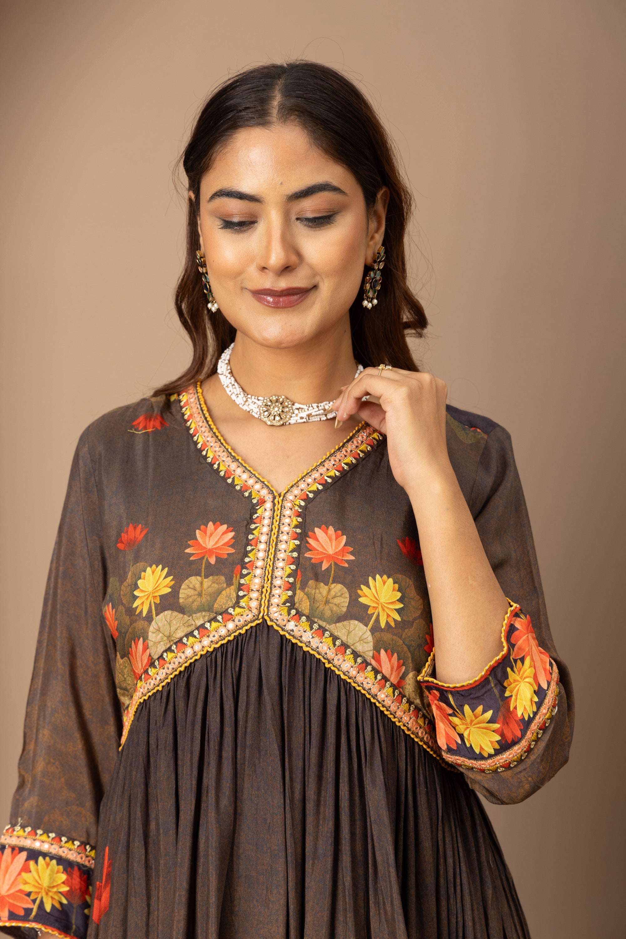 Charcoal Floral Statement Suit Set
