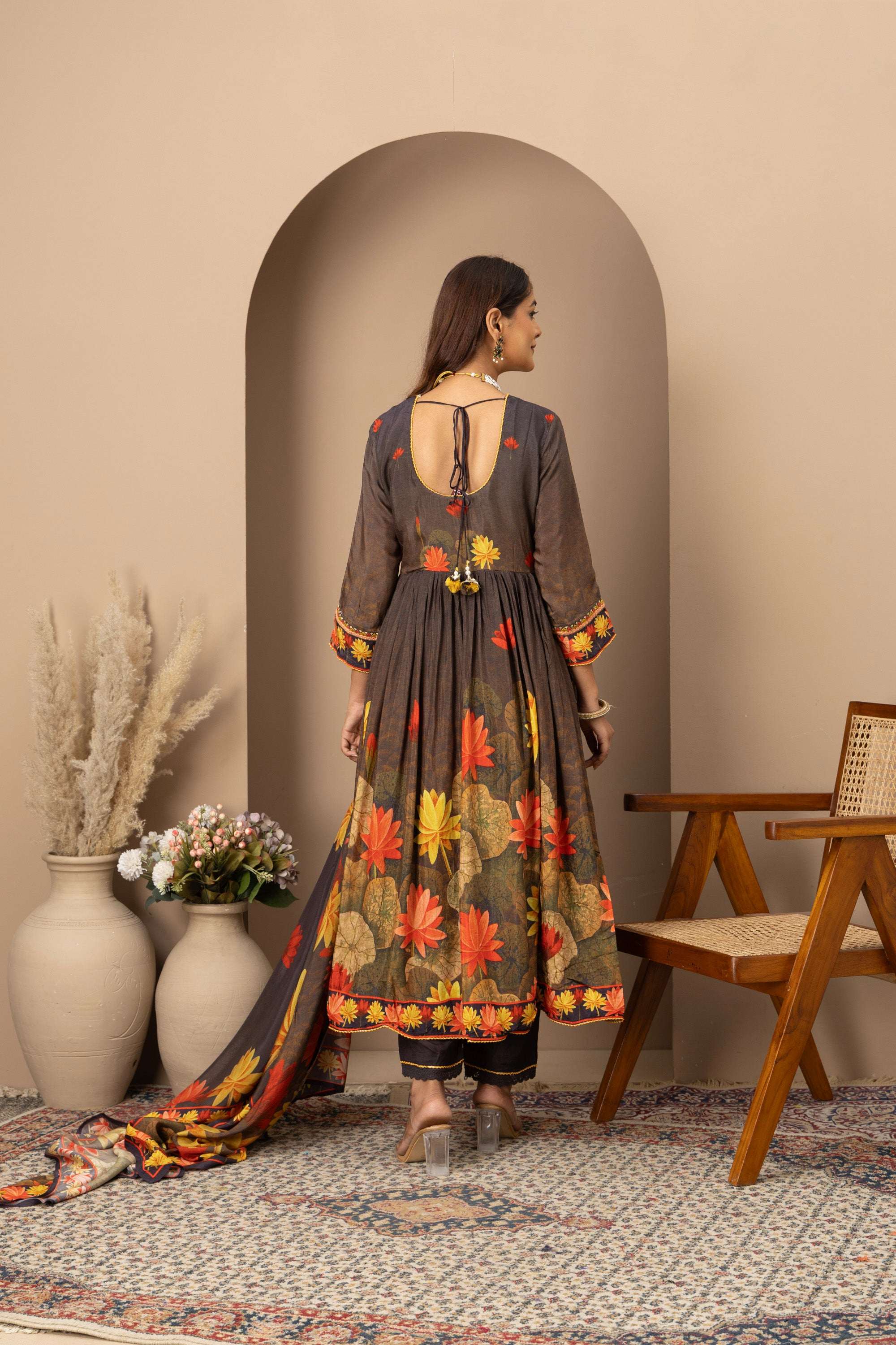 Charcoal Floral Statement Suit Set