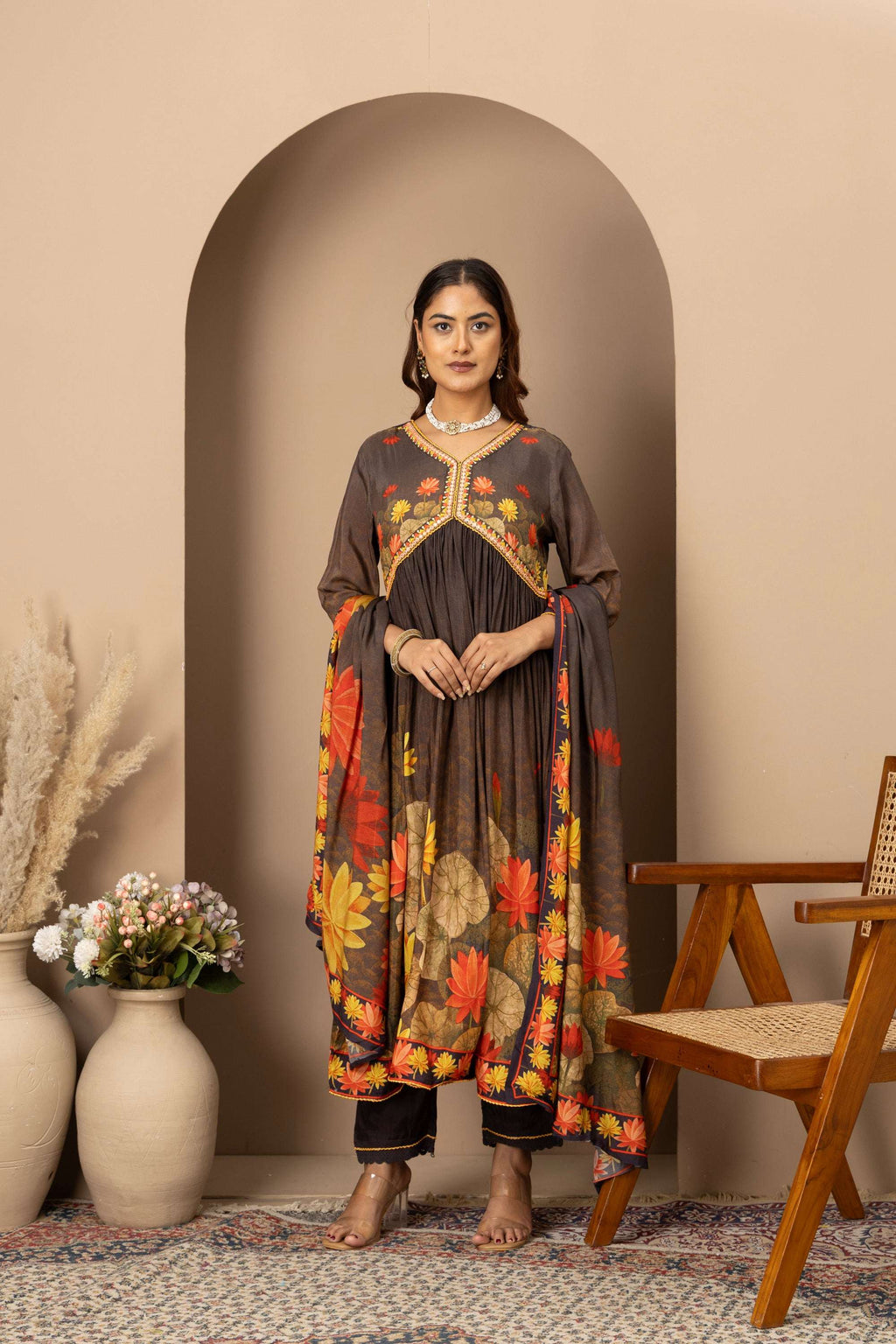 Charcoal Floral Statement Suit Set
