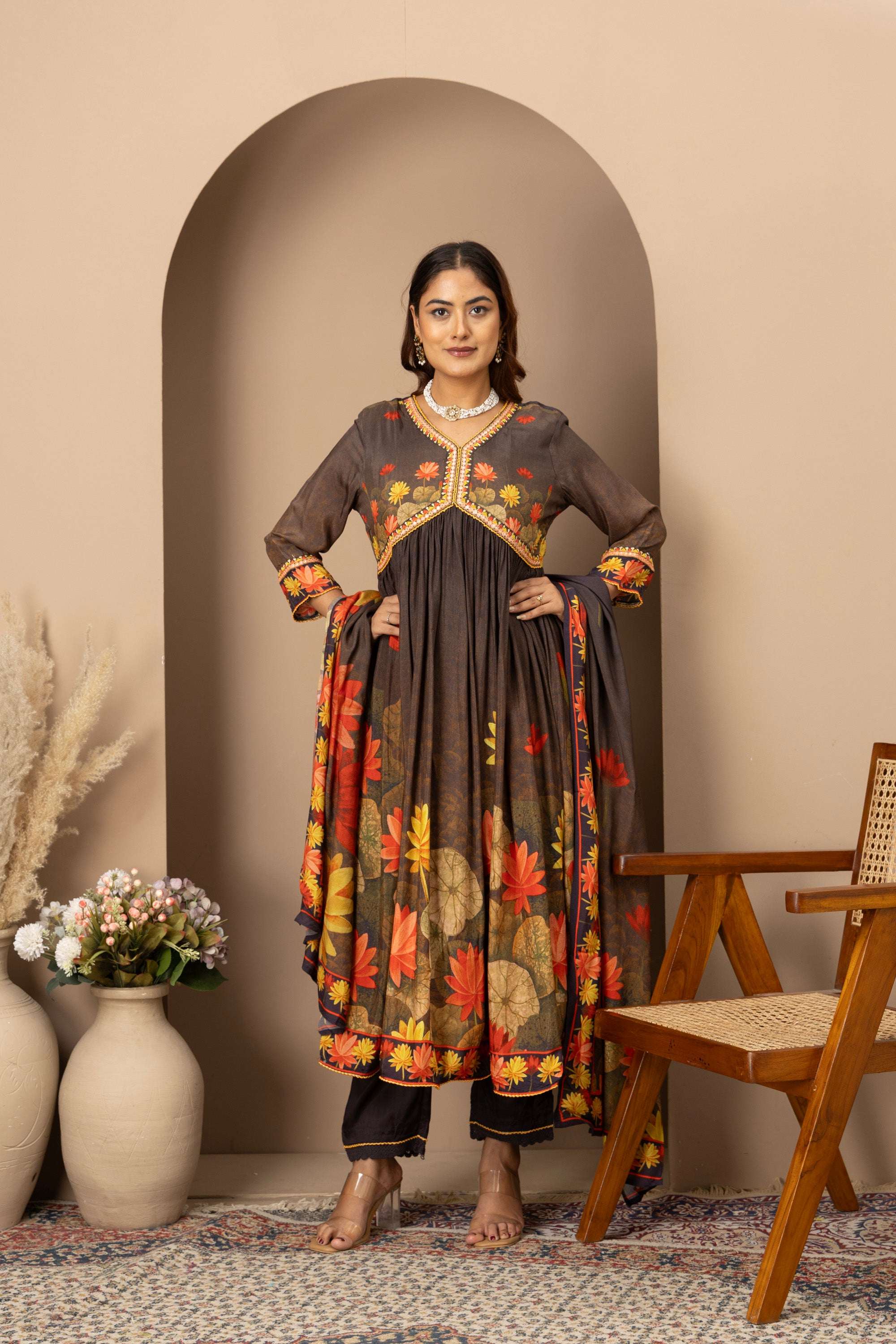 Charcoal Floral Statement Suit Set