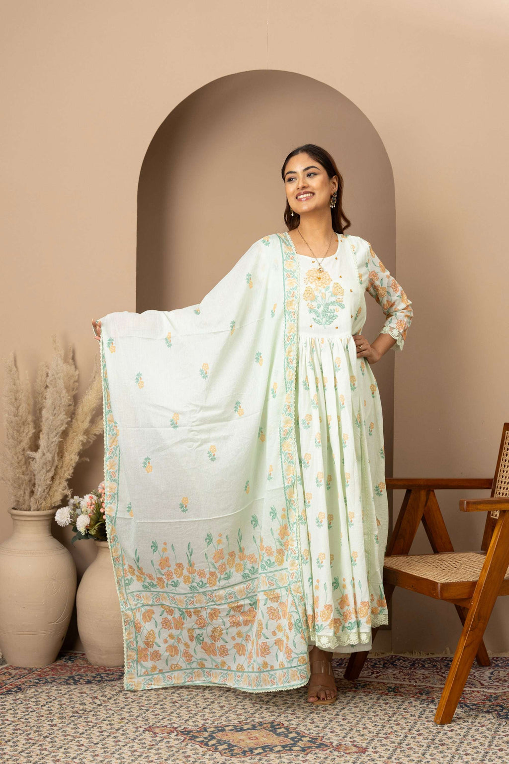 Mint Floral Embroidered Suit Set