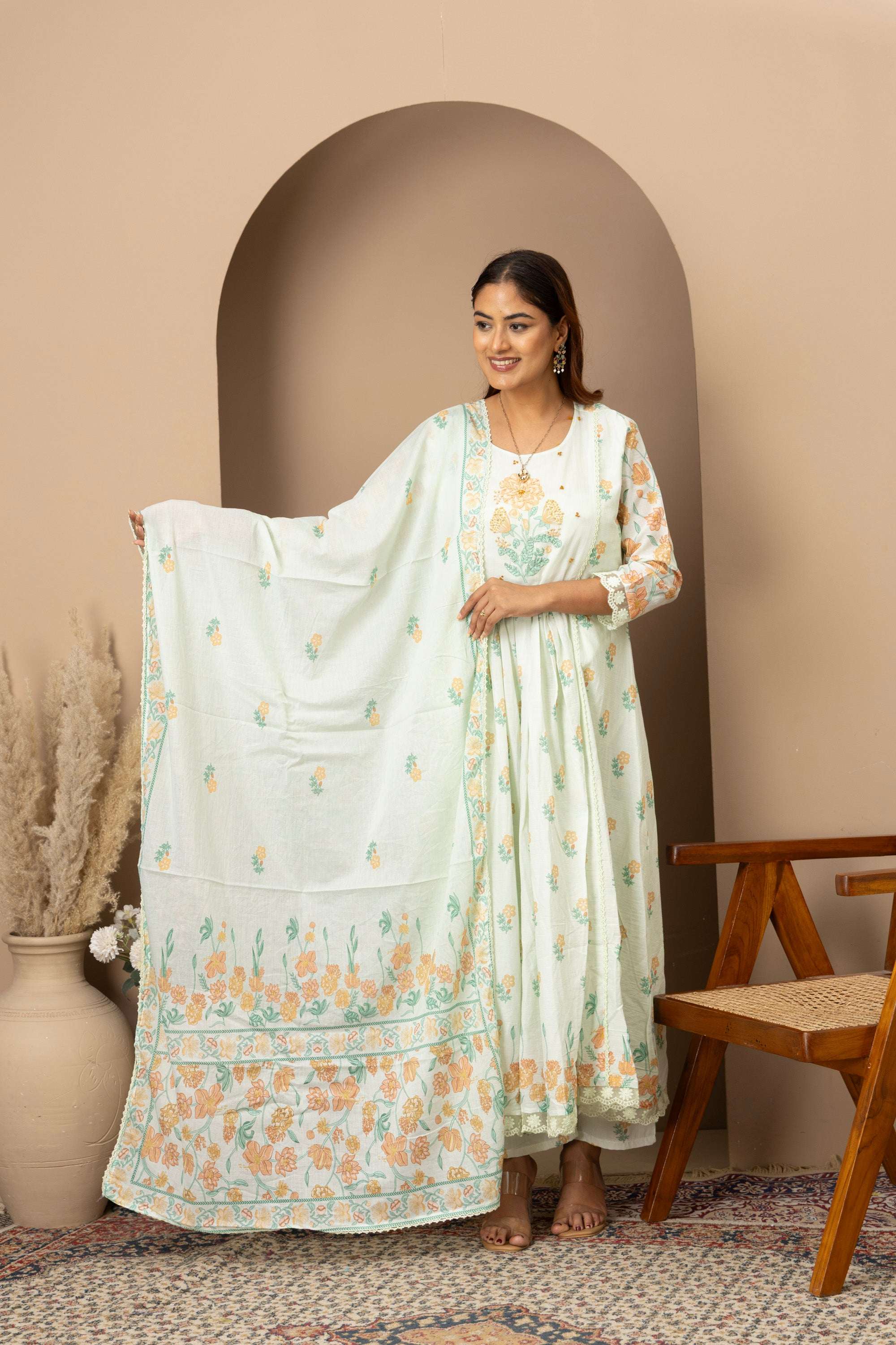 Mint Floral Embroidered Suit Set