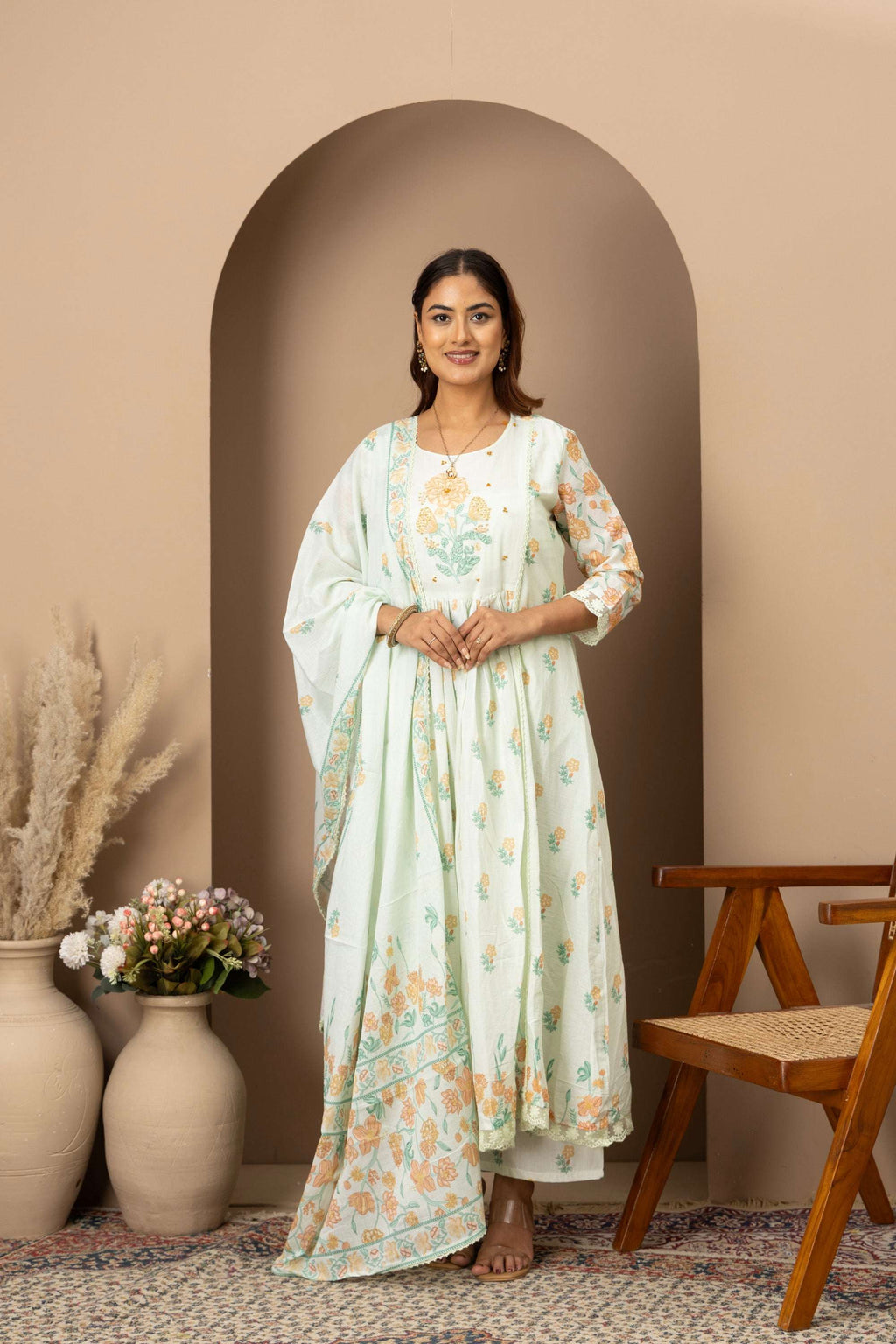 Mint Floral Embroidered Suit Set