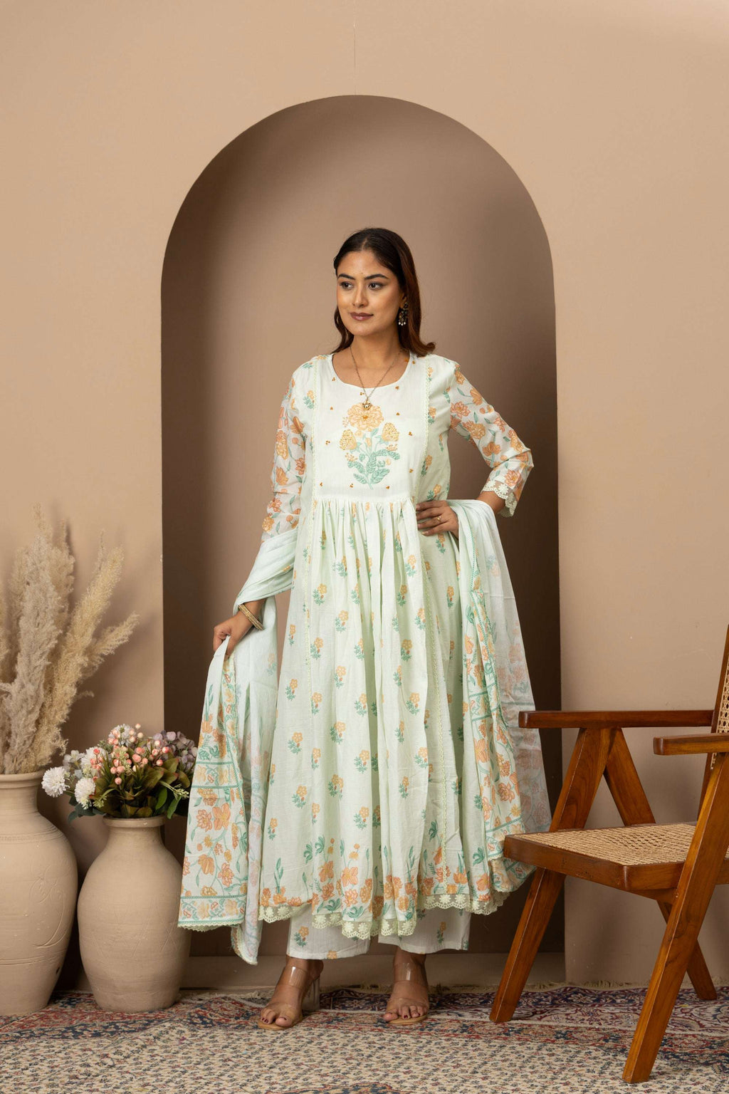 Mint Floral Embroidered Suit Set