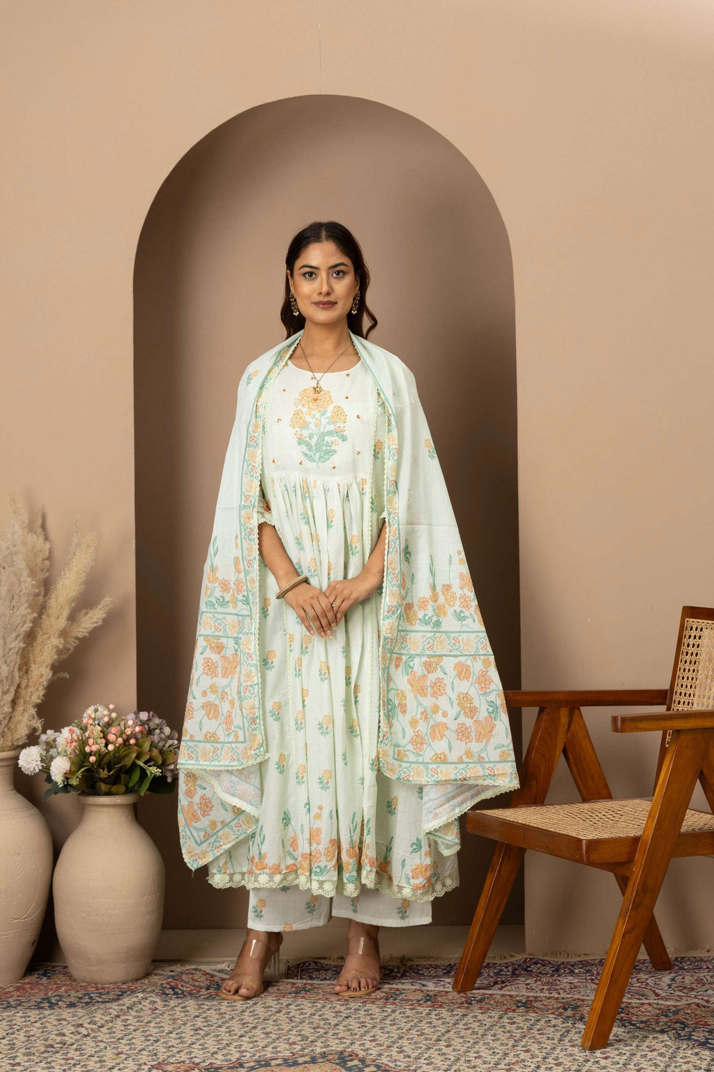 Mint Floral Embroidered Suit Set
