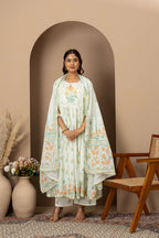 Mint Floral Embroidered Suit Set