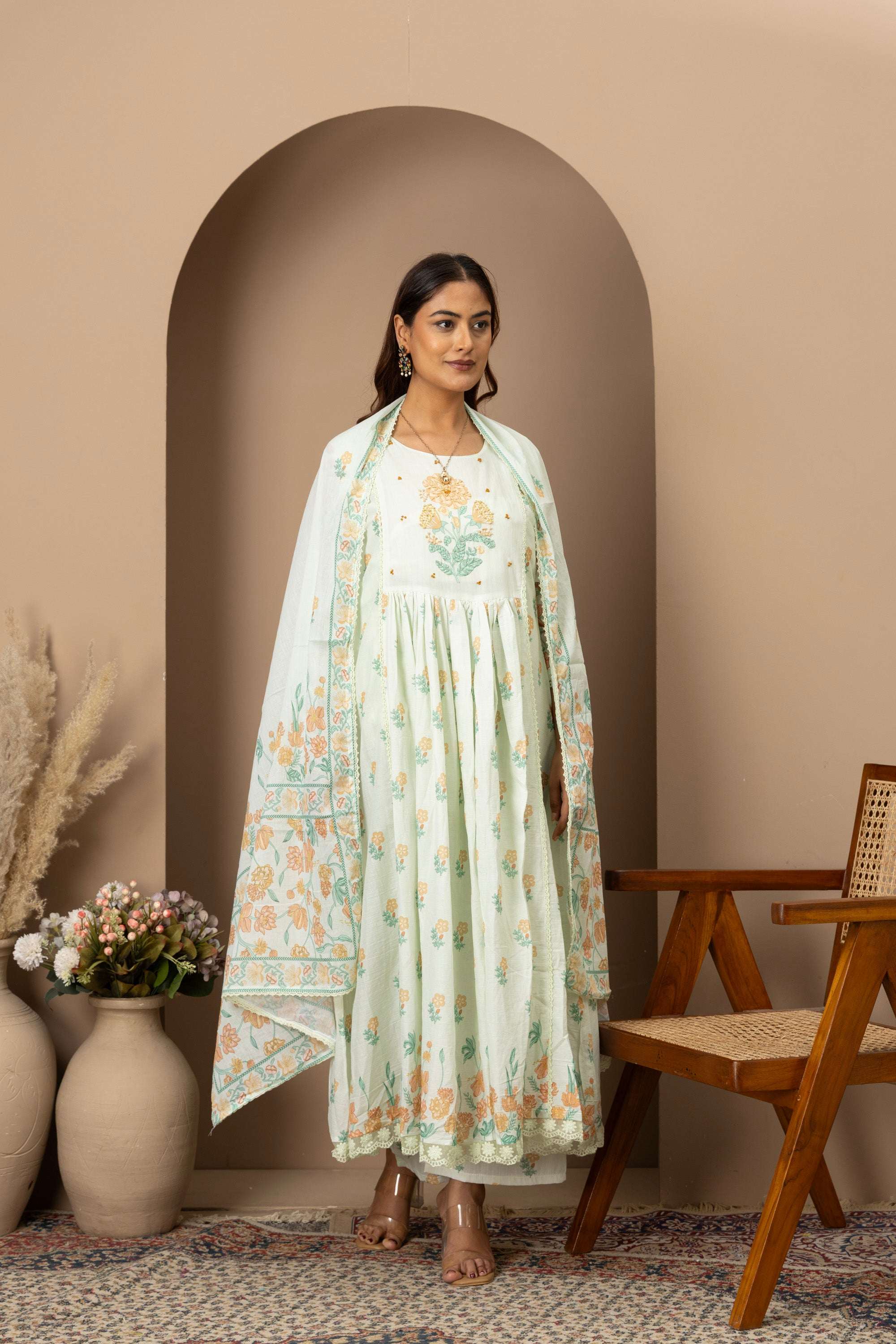 Mint Floral Embroidered Suit Set