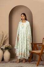 Mint Floral Embroidered Suit Set