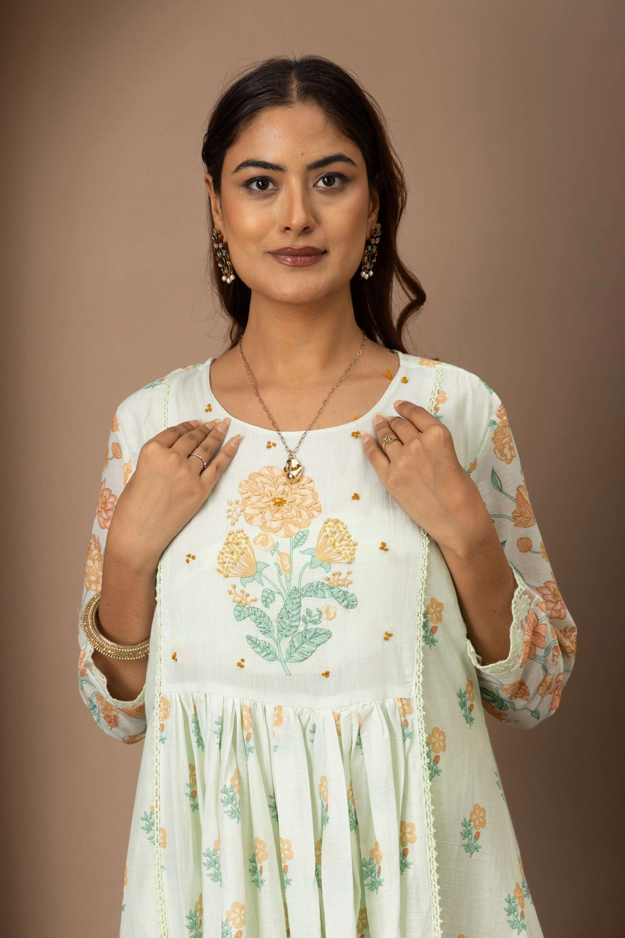 Mint Floral Embroidered Suit Set