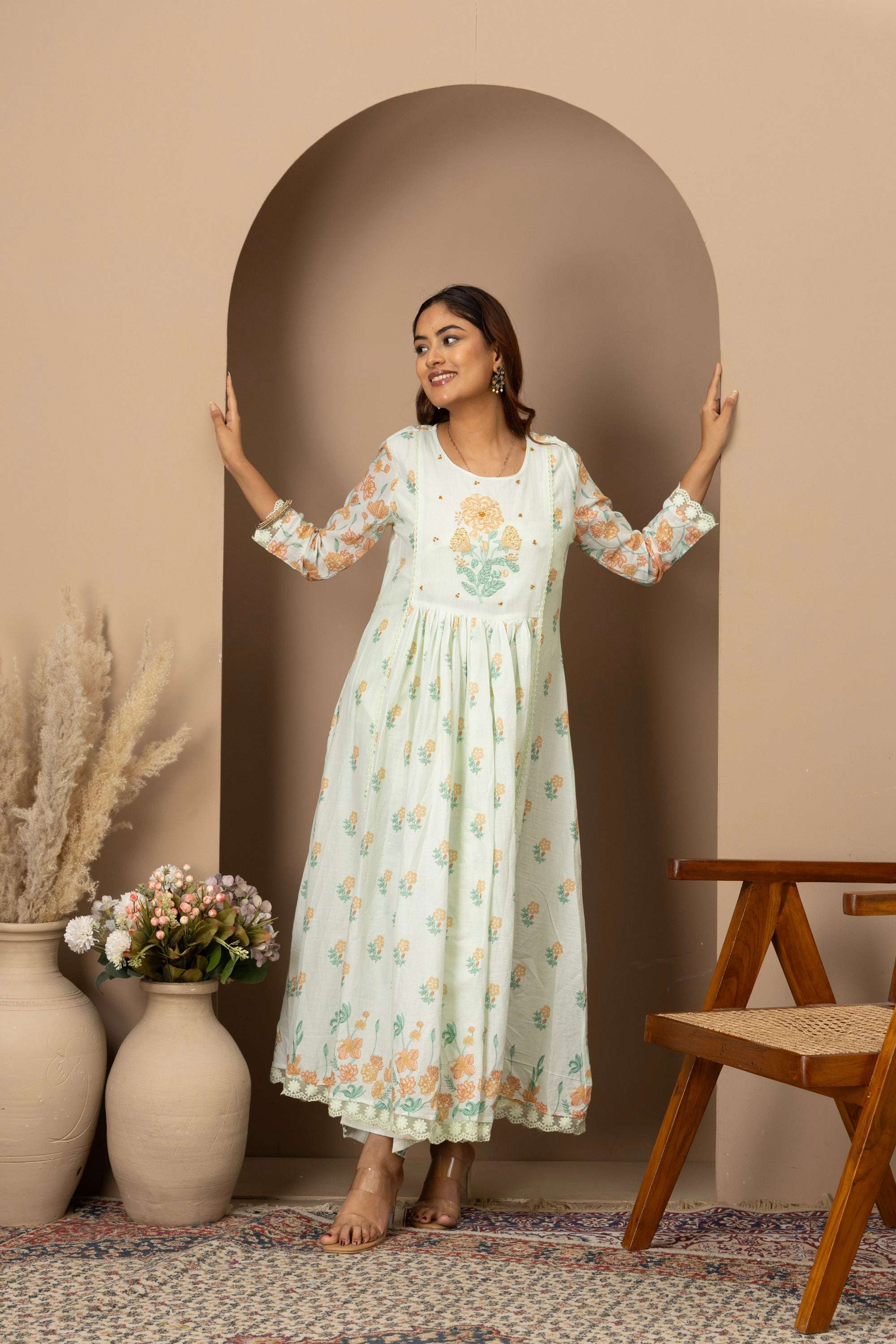 Mint Floral Embroidered Suit Set