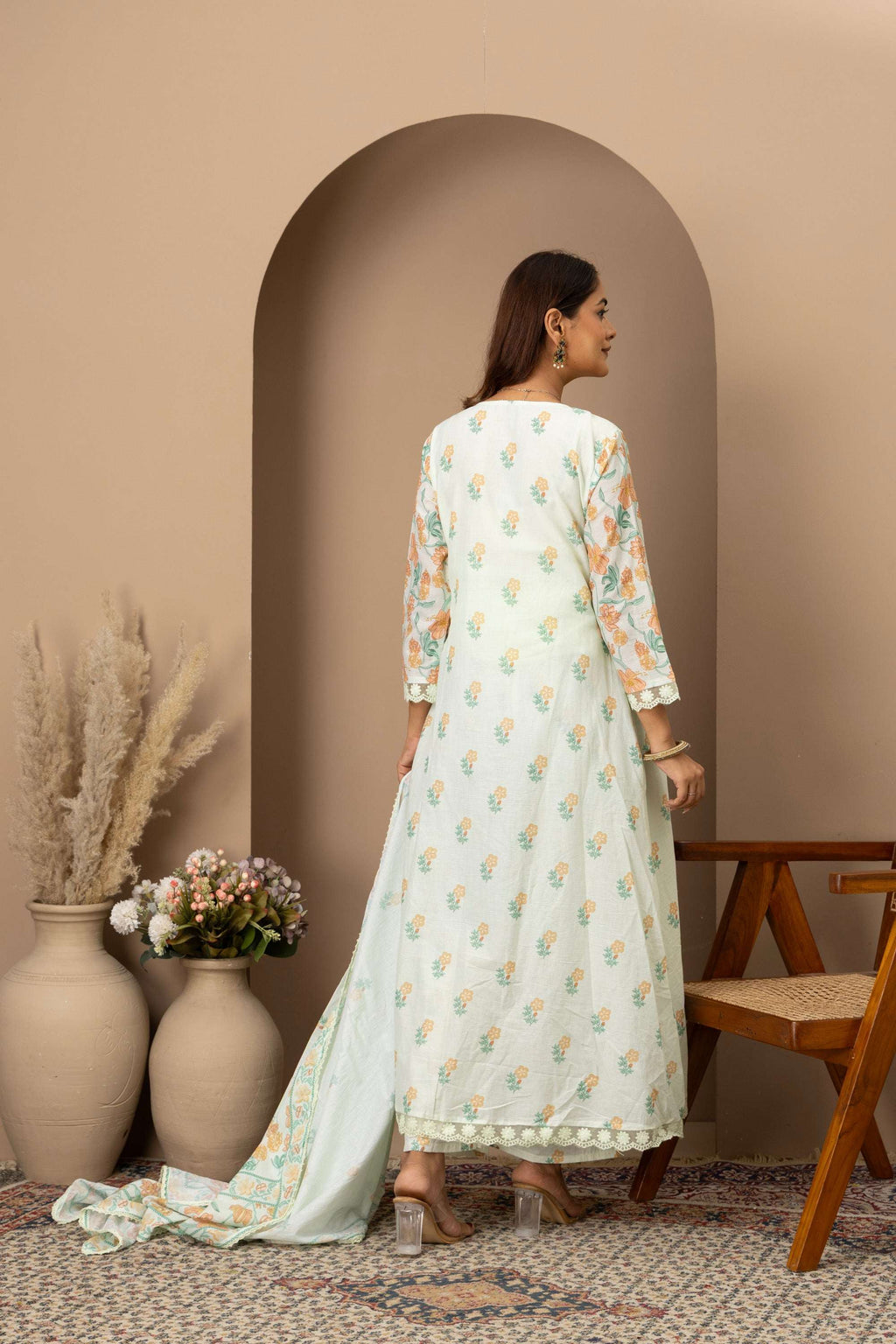 Mint Floral Embroidered Suit Set