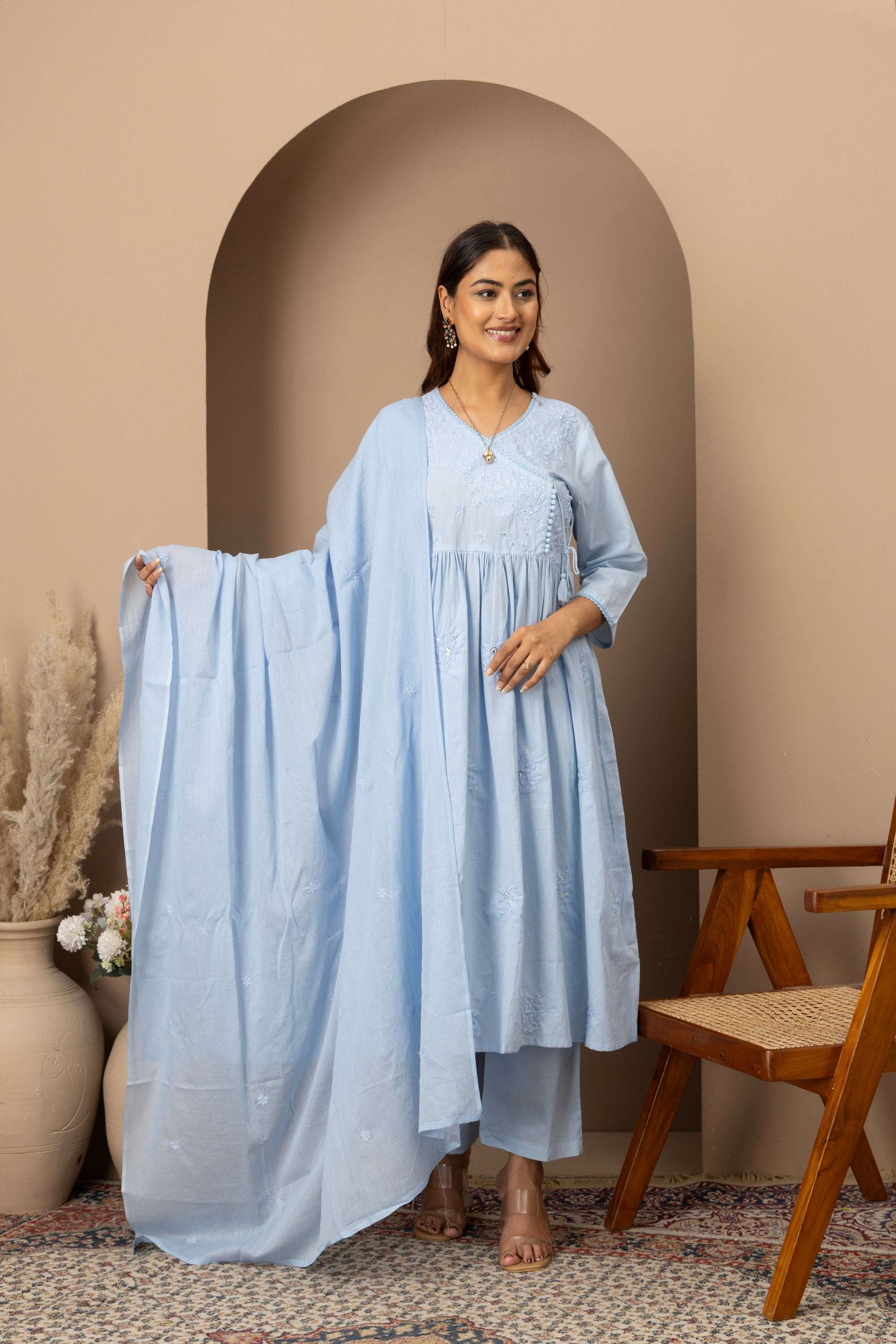 Powder Blue Embroidered Suit Set