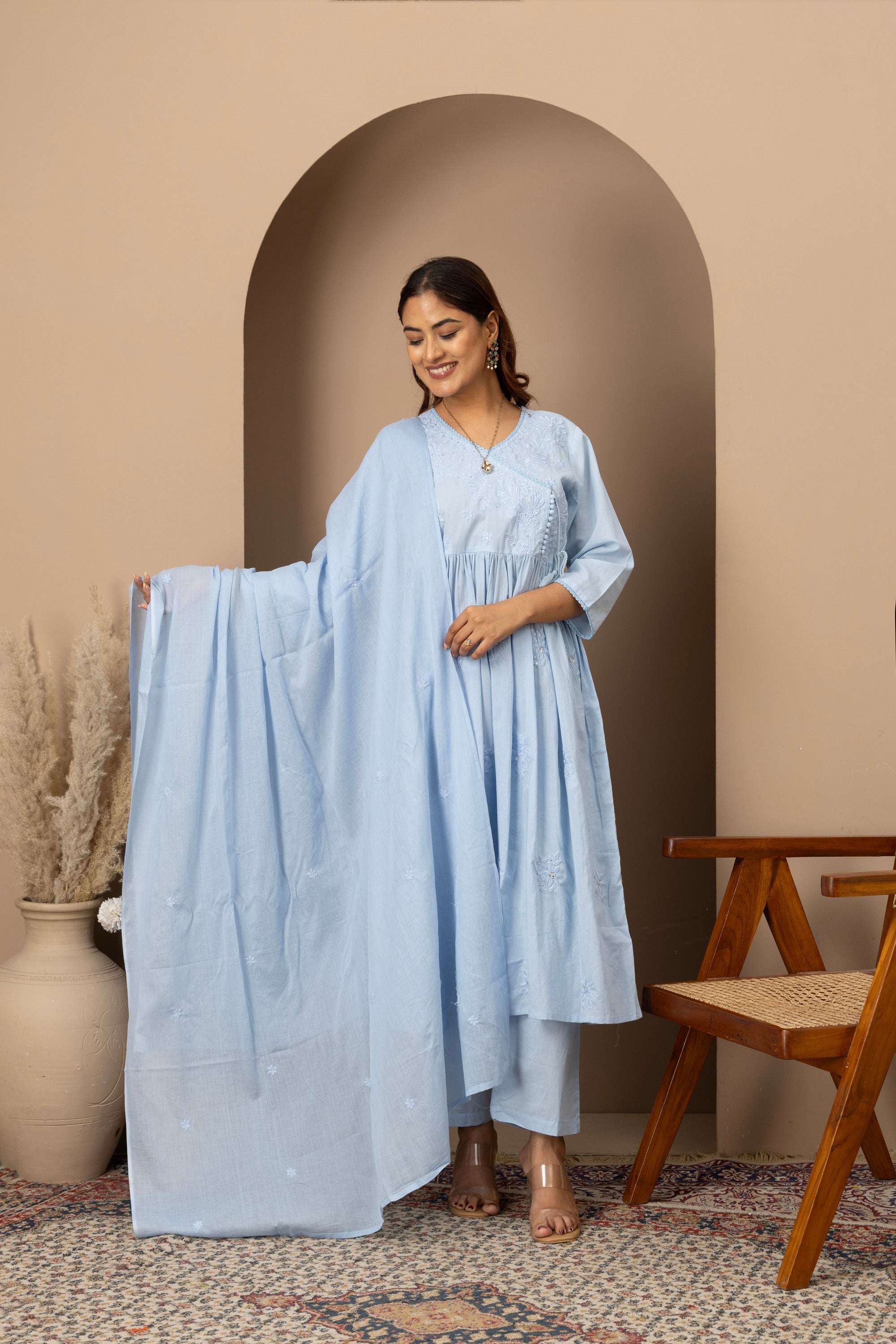 Powder Blue Embroidered Suit Set