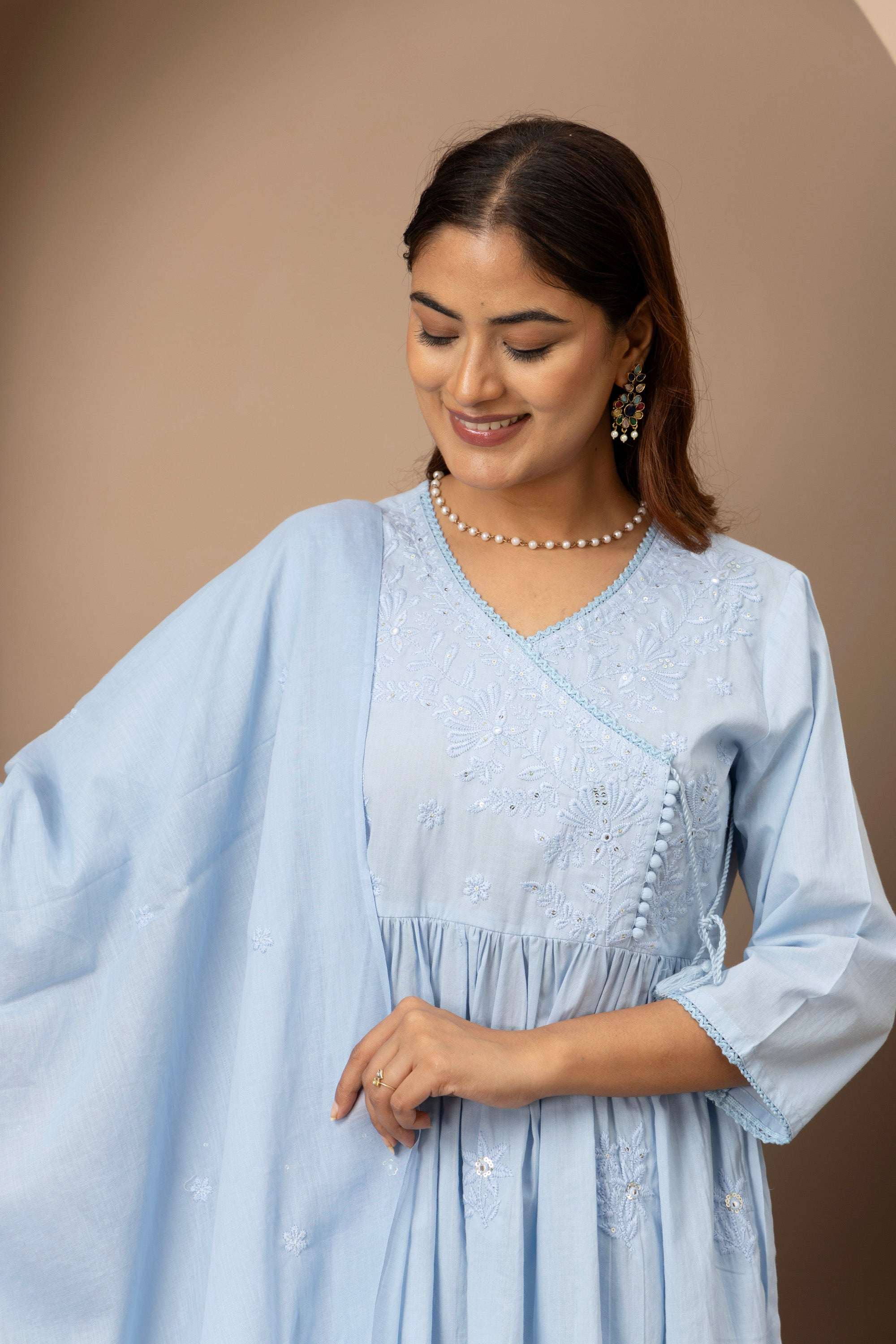 Powder Blue Embroidered Suit Set