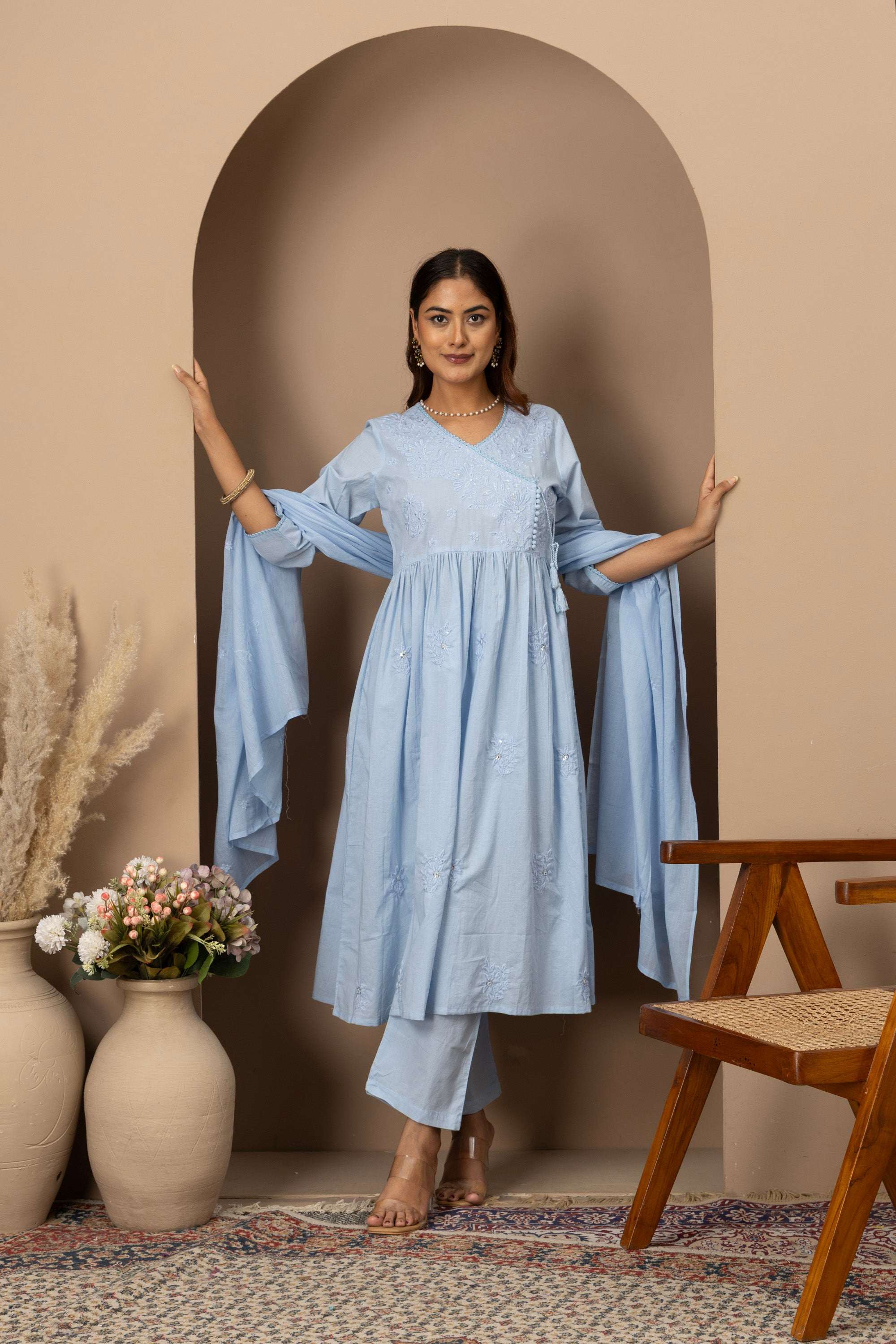 Powder Blue Embroidered Suit Set