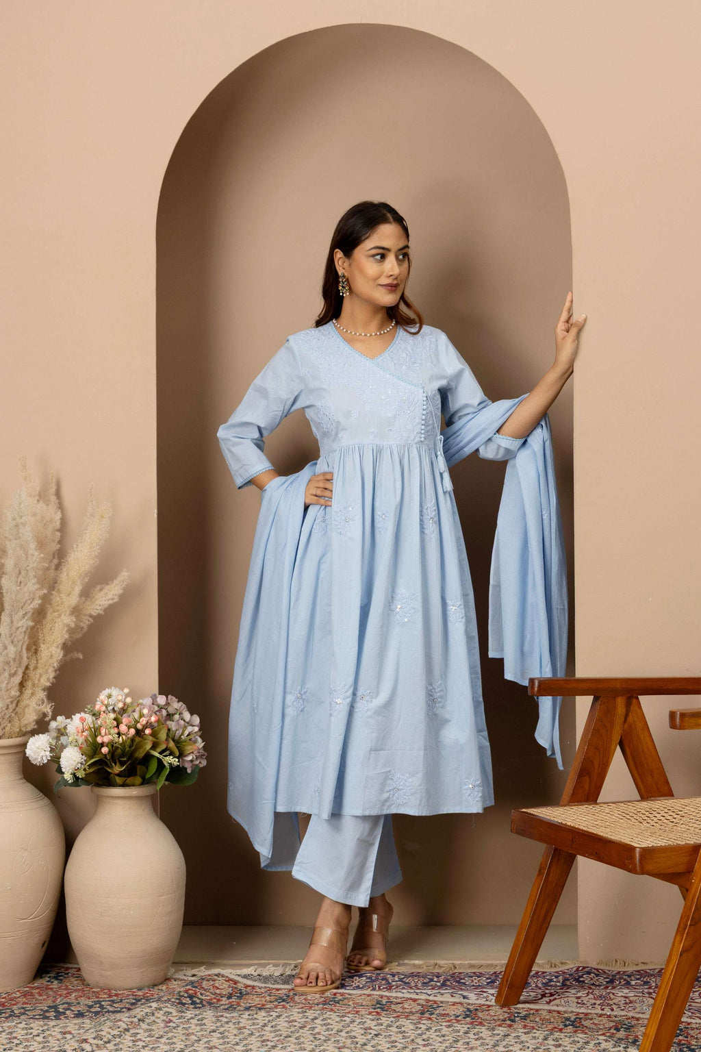 Powder Blue Embroidered Suit Set