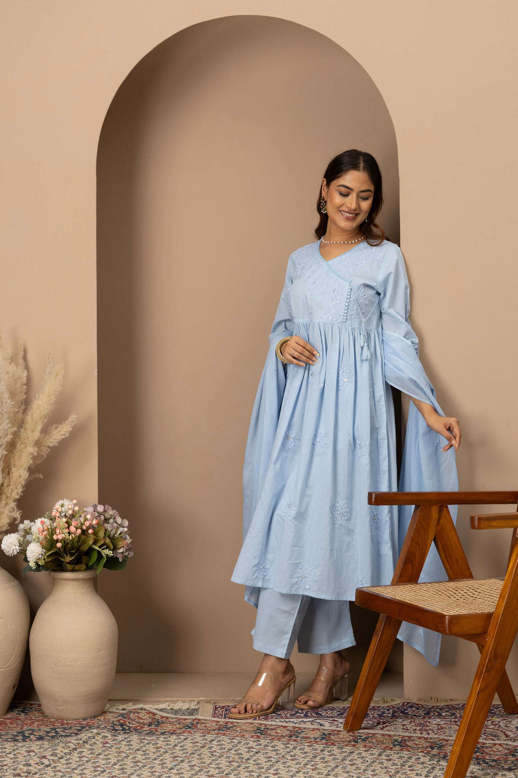Powder Blue Embroidered Suit Set