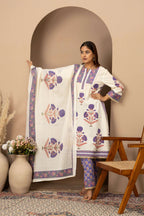 Ivory Lavender Printed Suit Set