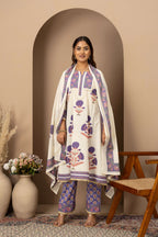 Ivory Lavender Printed Suit Set