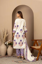Ivory Lavender Printed Suit Set