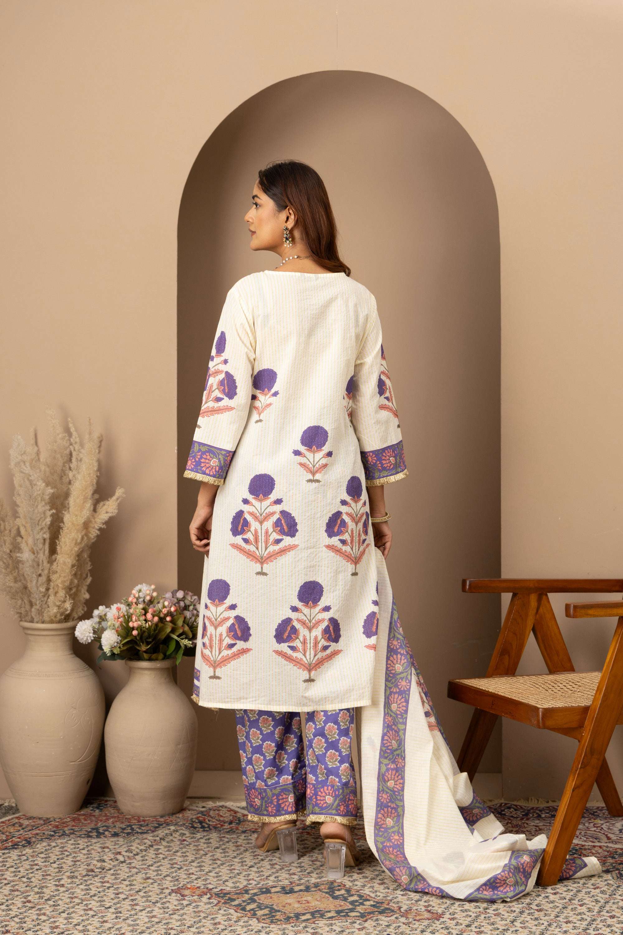 Ivory Lavender Printed Suit Set