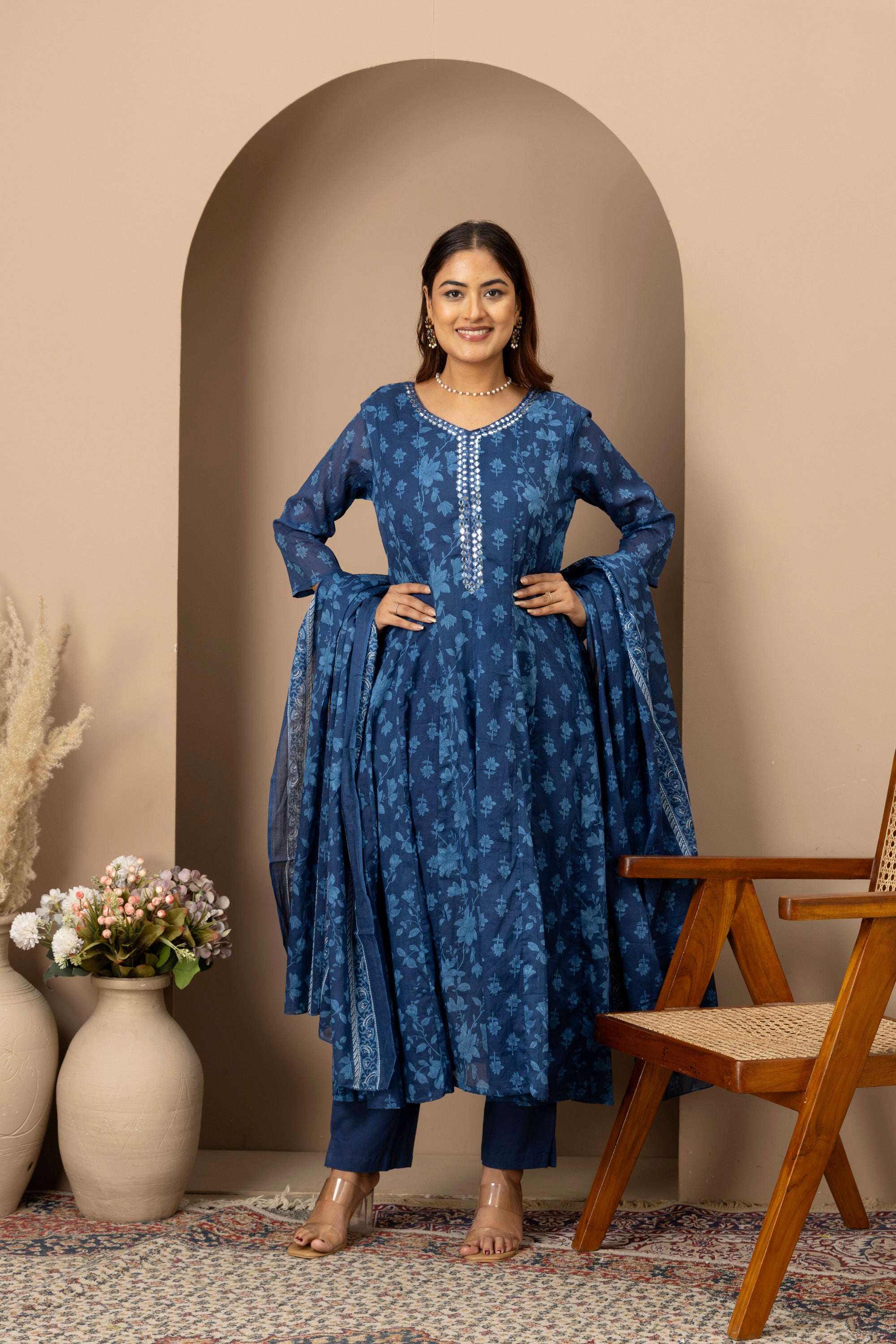 Midnight Blue Floral Suit Set