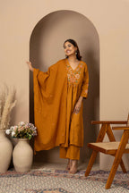 Mustard Floral Embroidered Suit Set