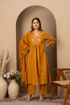 Mustard Floral Embroidered Suit Set