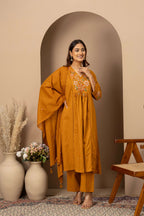 Mustard Floral Embroidered Suit Set
