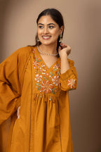 Mustard Floral Embroidered Suit Set
