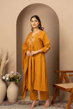 Mustard Floral Embroidered Suit Set