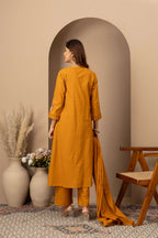 Mustard Floral Embroidered Suit Set
