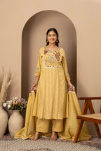 Pastel Yellow Embroidered Suit Set