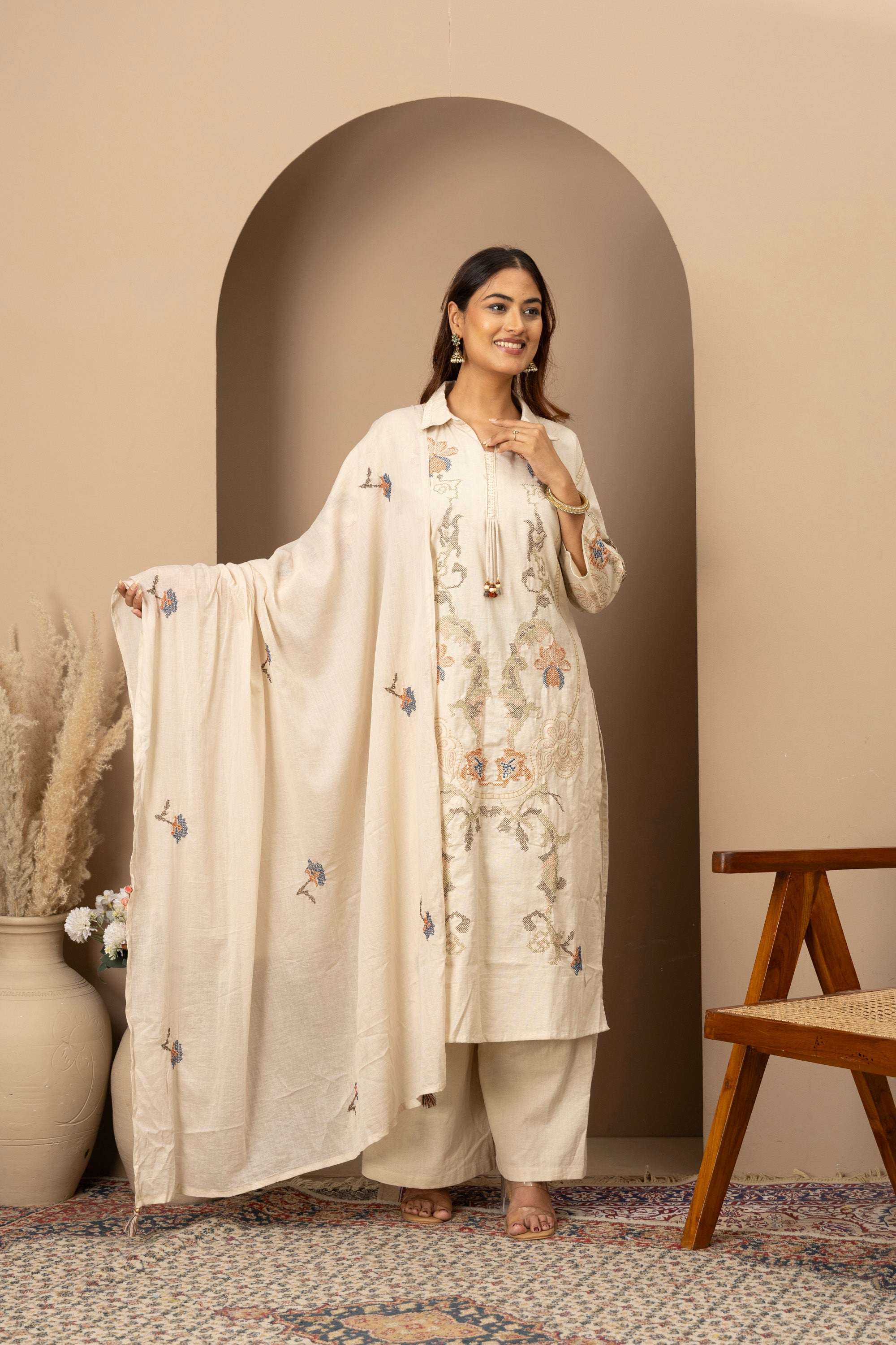 Ivory Threadwork Suit Set