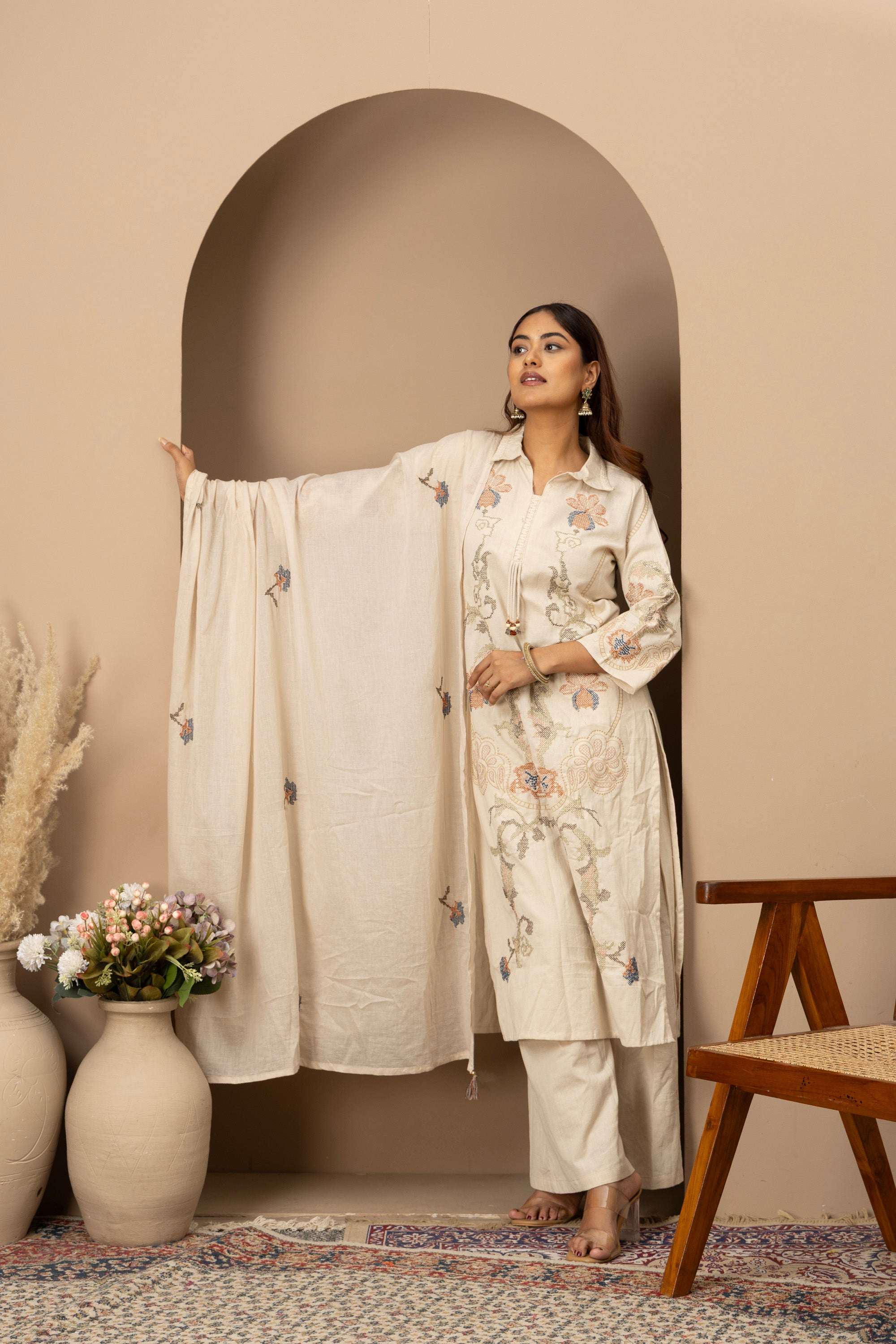 Ivory Threadwork Suit Set