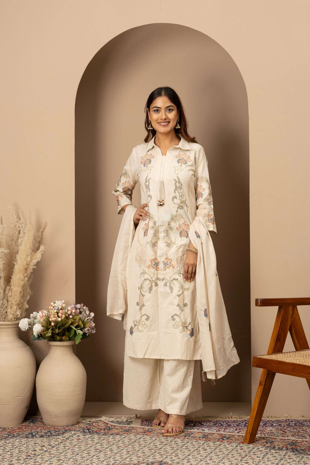 Ivory Threadwork Suit Set