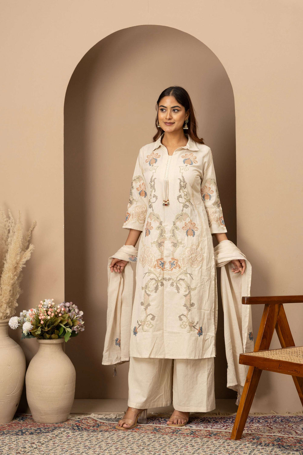Ivory Threadwork Suit Set