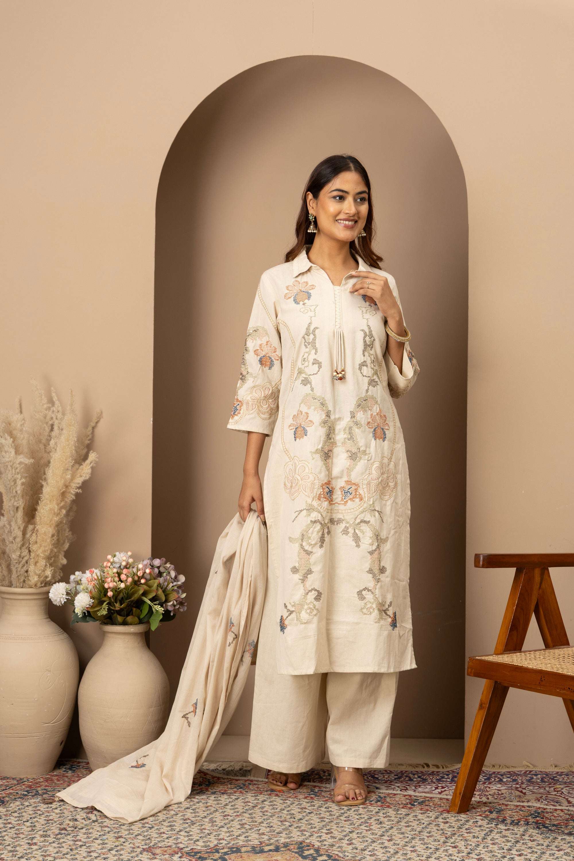 Ivory Threadwork Suit Set