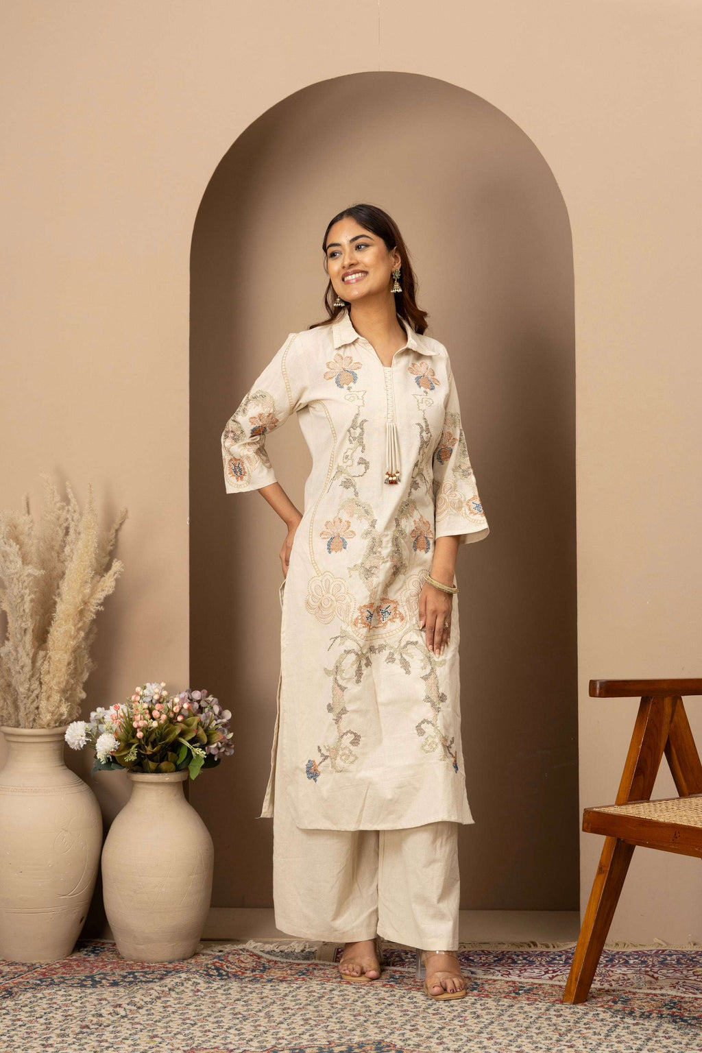 Ivory Threadwork Suit Set