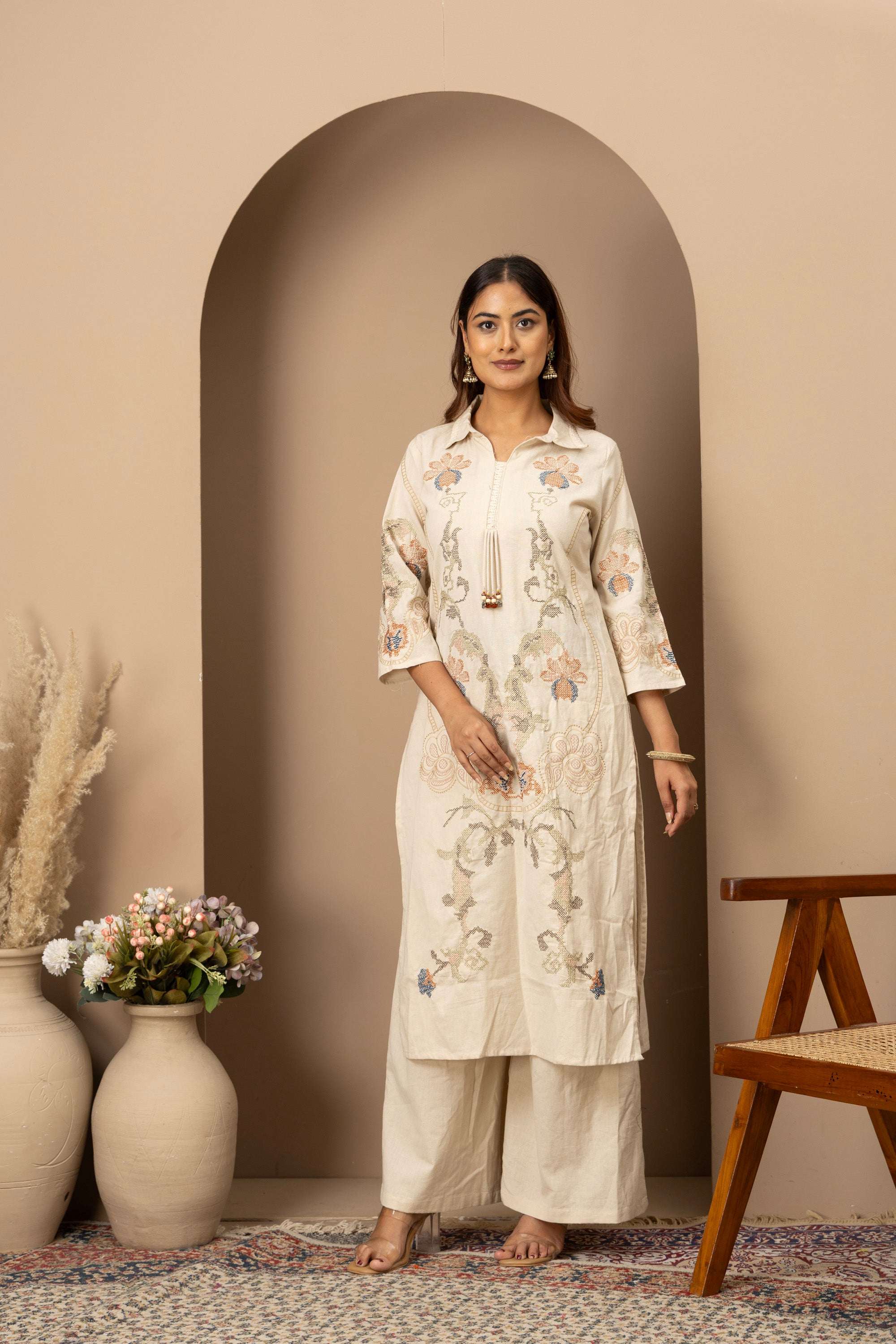 Ivory Threadwork Suit Set