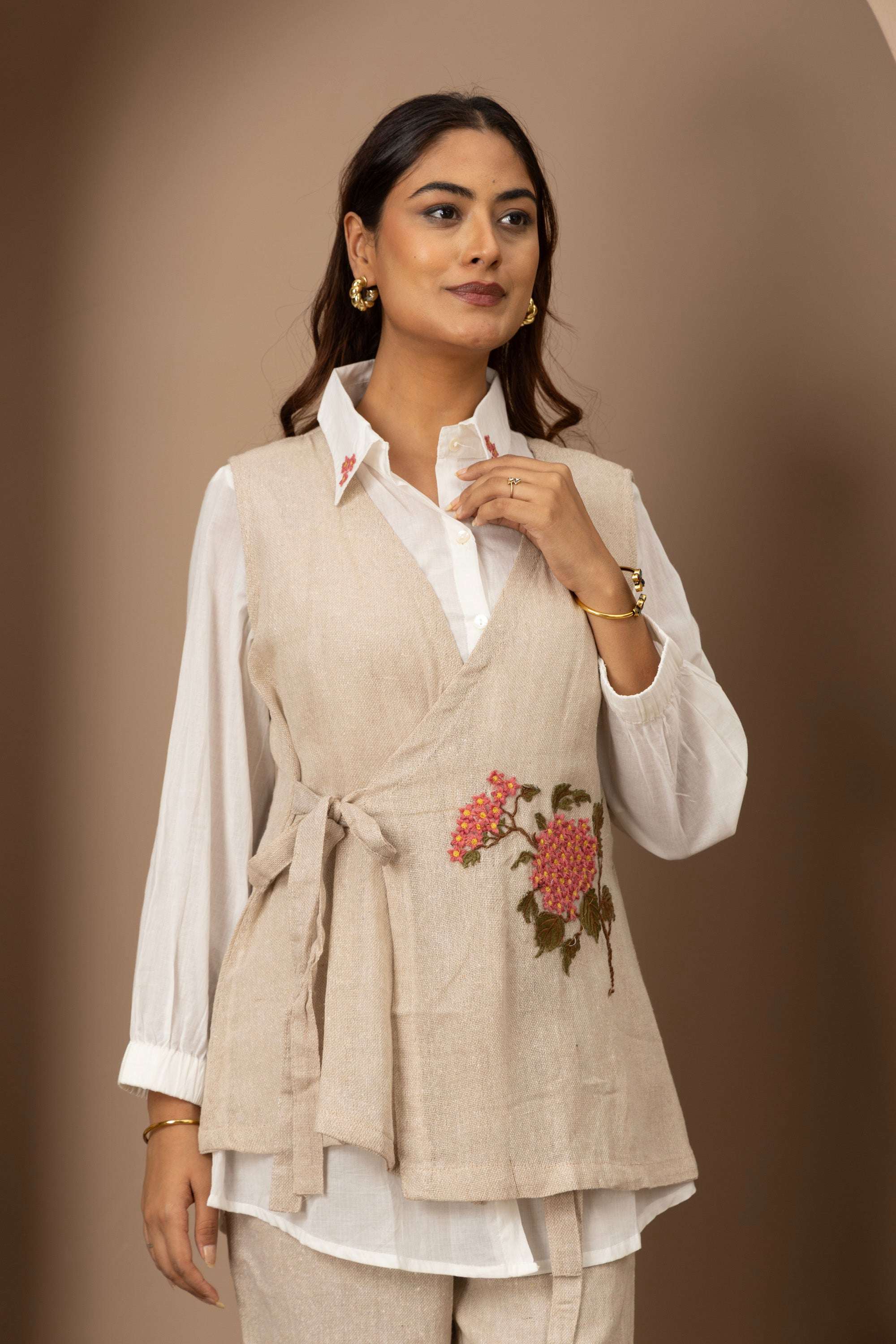 Beige Embroidered Co-ord Set