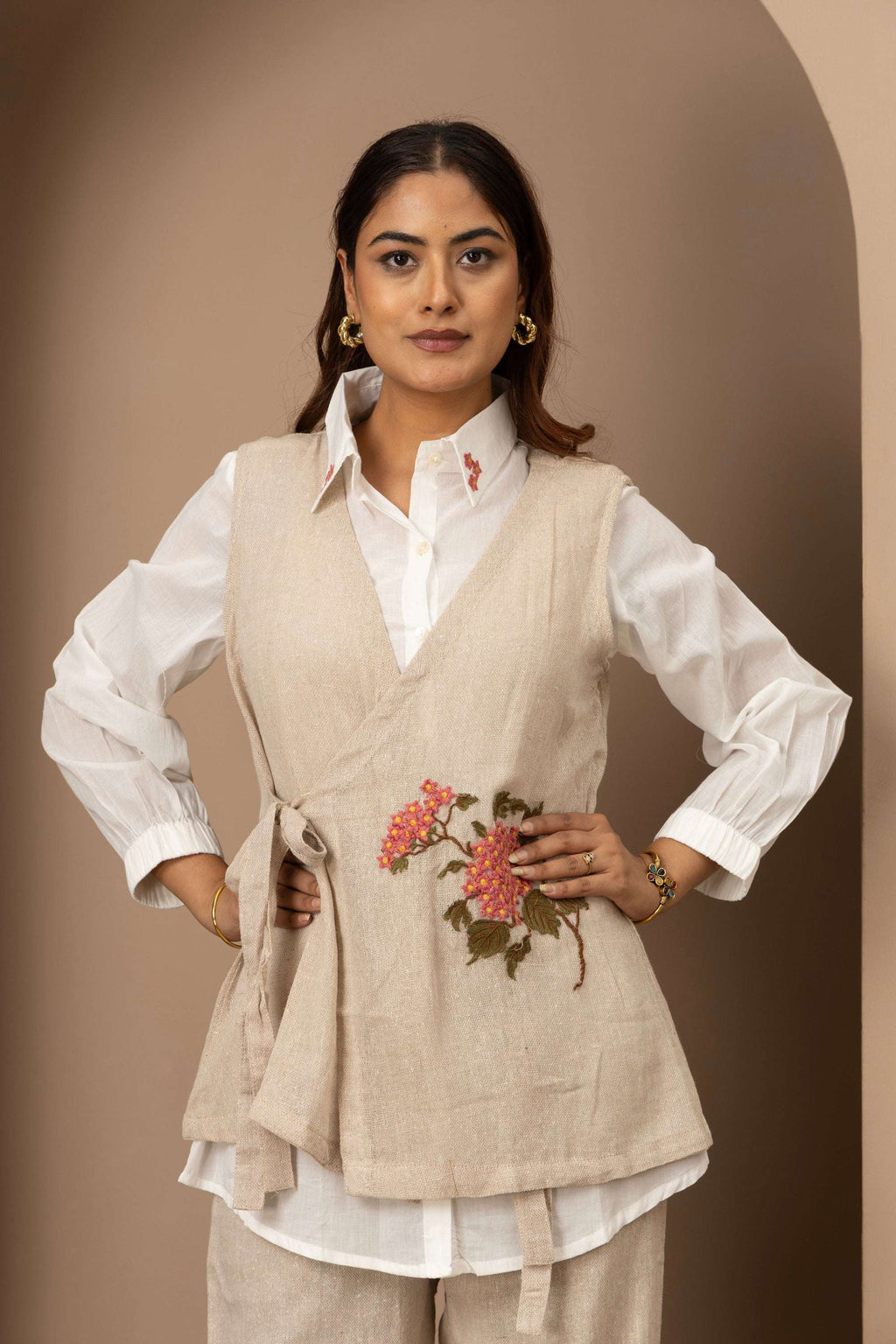 Beige Embroidered Co-ord Set
