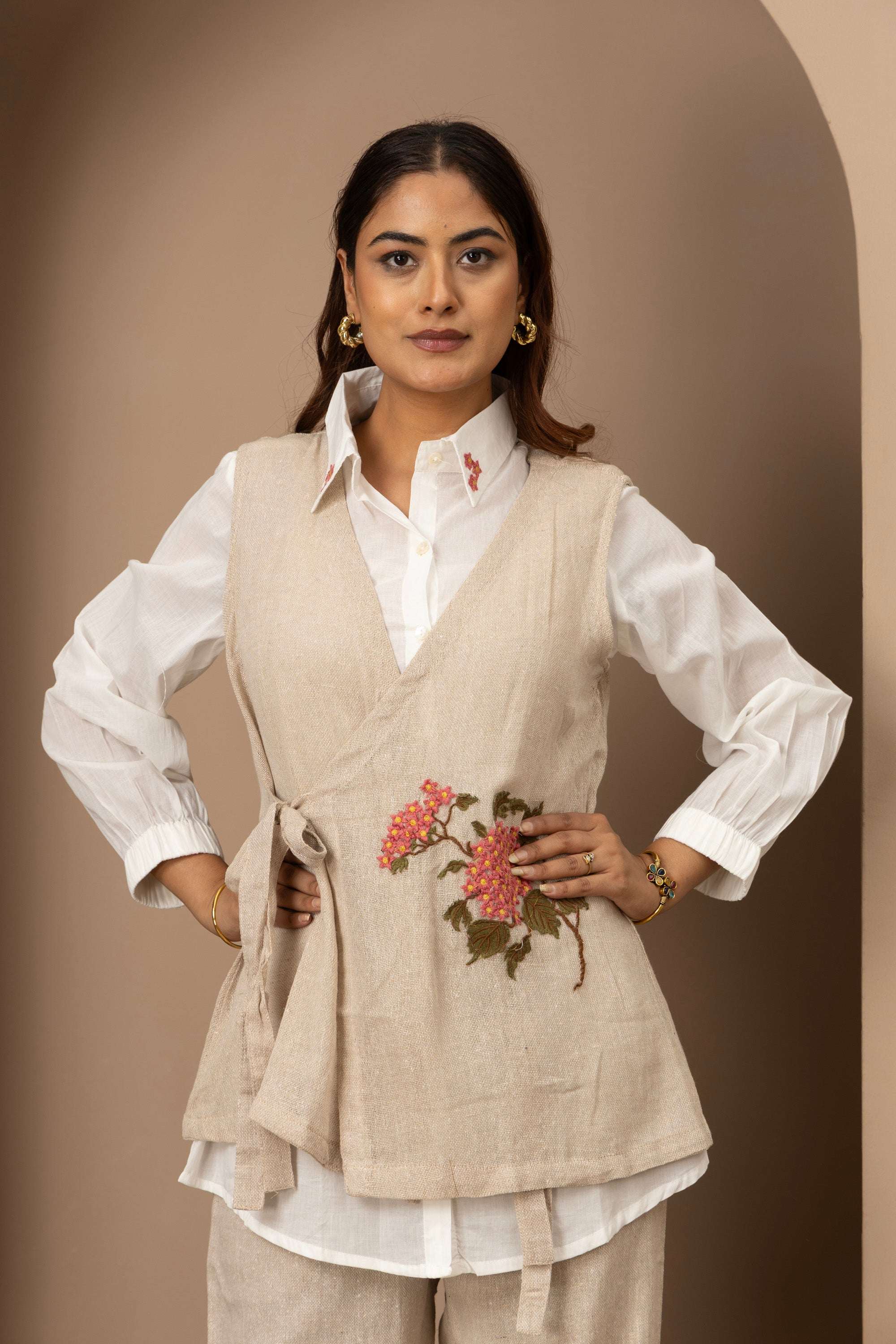 Beige Embroidered Co-ord Set