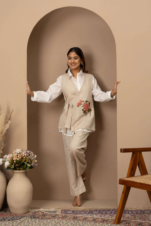 Beige Embroidered Co-ord Set
