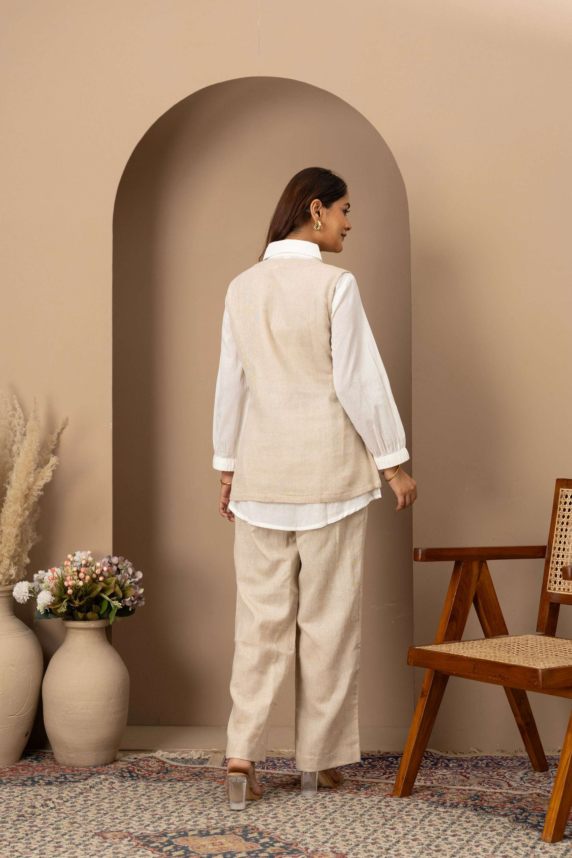 Beige Embroidered Co-ord Set