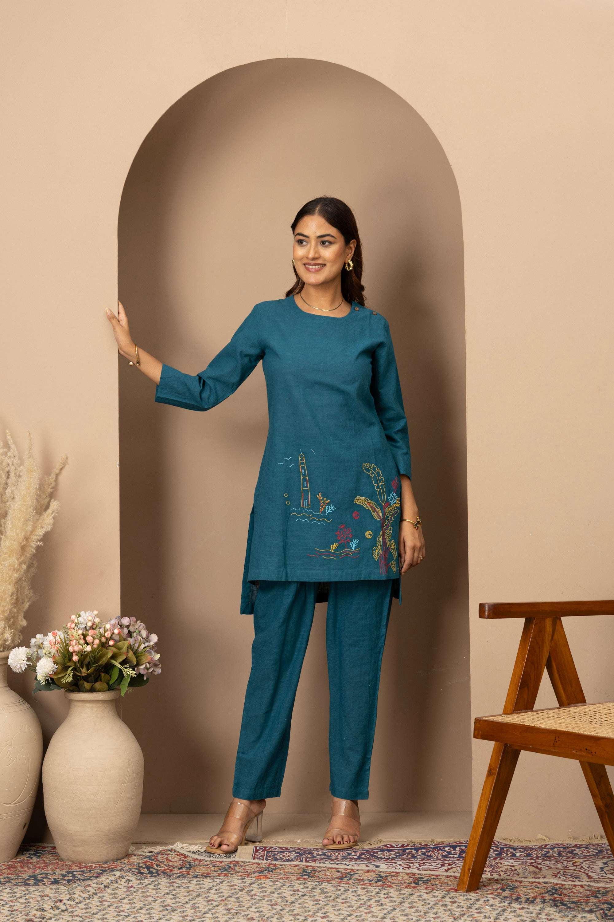 Teal Embroidered Co-ord Set